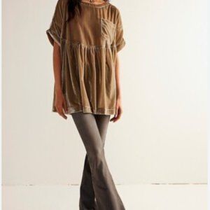 Free People Moon City Velvet Top (Small) Ground Coriander